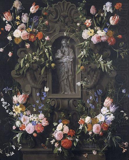 Daniel Seghers Garland of flowers with a sculpture of the Virgin Mary china oil painting image